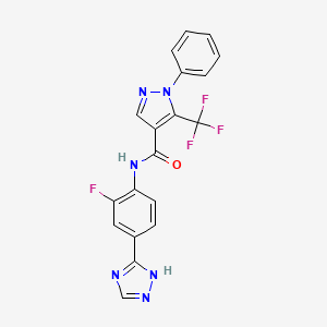 molecular formula C19H12F4N6O B7052225 N-[2-fluoro-4-(1H-1,2,4-triazol-5-yl)phenyl]-1-phenyl-5-(trifluoromethyl)pyrazole-4-carboxamide 