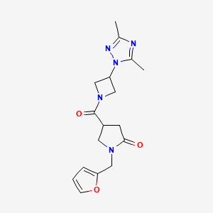 molecular formula C17H21N5O3 B7052243 4-[3-(3,5-Dimethyl-1,2,4-triazol-1-yl)azetidine-1-carbonyl]-1-(furan-2-ylmethyl)pyrrolidin-2-one 