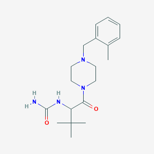 molecular formula C19H30N4O2 B7052316 [3,3-Dimethyl-1-[4-[(2-methylphenyl)methyl]piperazin-1-yl]-1-oxobutan-2-yl]urea 