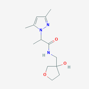 molecular formula C13H21N3O3 B7052364 2-(3,5-dimethylpyrazol-1-yl)-N-[(3-hydroxyoxolan-3-yl)methyl]propanamide 