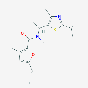 molecular formula C17H24N2O3S B7052396 5-(hydroxymethyl)-N,3-dimethyl-N-[1-(4-methyl-2-propan-2-yl-1,3-thiazol-5-yl)ethyl]furan-2-carboxamide 