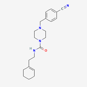 molecular formula C21H28N4O B7052445 4-[(4-cyanophenyl)methyl]-N-[2-(cyclohexen-1-yl)ethyl]piperazine-1-carboxamide 