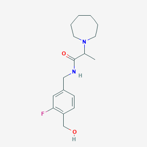 molecular formula C17H25FN2O2 B7052622 2-(azepan-1-yl)-N-[[3-fluoro-4-(hydroxymethyl)phenyl]methyl]propanamide 