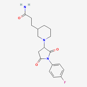 molecular formula C18H22FN3O3 B7052705 3-[1-[1-(4-Fluorophenyl)-2,5-dioxopyrrolidin-3-yl]piperidin-3-yl]propanamide 