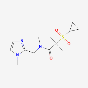 molecular formula C13H21N3O3S B7052866 2-cyclopropylsulfonyl-N,2-dimethyl-N-[(1-methylimidazol-2-yl)methyl]propanamide 