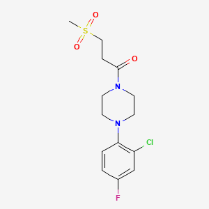 molecular formula C14H18ClFN2O3S B7052967 1-[4-(2-Chloro-4-fluorophenyl)piperazin-1-yl]-3-methylsulfonylpropan-1-one 