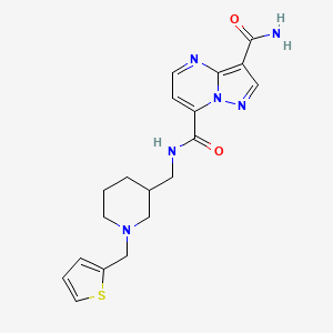 7-N-[[1-(thiophen-2-ylmethyl)piperidin-3-yl]methyl]pyrazolo[1,5-a]pyrimidine-3,7-dicarboxamide