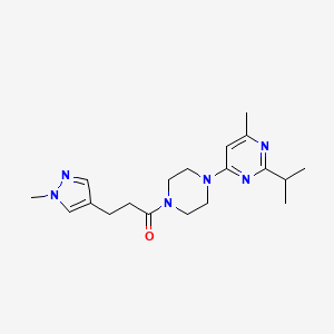 molecular formula C19H28N6O B7053185 1-[4-(6-Methyl-2-propan-2-ylpyrimidin-4-yl)piperazin-1-yl]-3-(1-methylpyrazol-4-yl)propan-1-one 