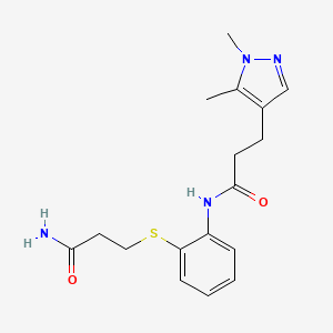 molecular formula C17H22N4O2S B7053196 N-[2-(3-amino-3-oxopropyl)sulfanylphenyl]-3-(1,5-dimethylpyrazol-4-yl)propanamide 