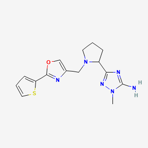 2-Methyl-5-[1-[(2-thiophen-2-yl-1,3-oxazol-4-yl)methyl]pyrrolidin-2-yl]-1,2,4-triazol-3-amine