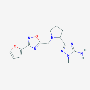 molecular formula C14H17N7O2 B7053284 5-[1-[[3-(Furan-2-yl)-1,2,4-oxadiazol-5-yl]methyl]pyrrolidin-2-yl]-2-methyl-1,2,4-triazol-3-amine 