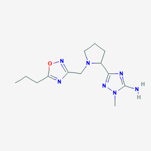 molecular formula C13H21N7O B7053287 2-Methyl-5-[1-[(5-propyl-1,2,4-oxadiazol-3-yl)methyl]pyrrolidin-2-yl]-1,2,4-triazol-3-amine 