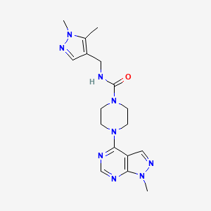 molecular formula C17H23N9O B7053325 N-[(1,5-dimethylpyrazol-4-yl)methyl]-4-(1-methylpyrazolo[3,4-d]pyrimidin-4-yl)piperazine-1-carboxamide 