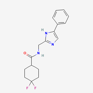 molecular formula C17H19F2N3O B7053596 4,4-difluoro-N-[(5-phenyl-1H-imidazol-2-yl)methyl]cyclohexane-1-carboxamide 