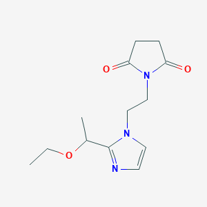 molecular formula C13H19N3O3 B7053691 1-[2-[2-(1-Ethoxyethyl)imidazol-1-yl]ethyl]pyrrolidine-2,5-dione 