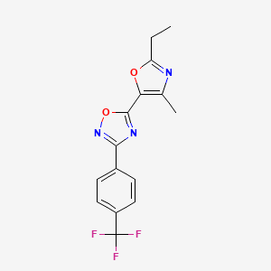 molecular formula C15H12F3N3O2 B7053731 5-(2-Ethyl-4-methyl-1,3-oxazol-5-yl)-3-[4-(trifluoromethyl)phenyl]-1,2,4-oxadiazole 