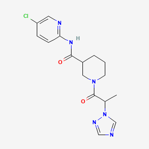 molecular formula C16H19ClN6O2 B7053998 N-(5-chloropyridin-2-yl)-1-[2-(1,2,4-triazol-1-yl)propanoyl]piperidine-3-carboxamide 