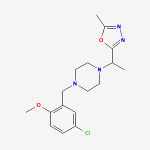 molecular formula C17H23ClN4O2 B7054113 2-[1-[4-[(5-Chloro-2-methoxyphenyl)methyl]piperazin-1-yl]ethyl]-5-methyl-1,3,4-oxadiazole 