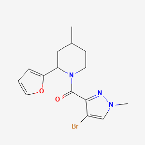 molecular formula C15H18BrN3O2 B7054237 (4-Bromo-1-methylpyrazol-3-yl)-[2-(furan-2-yl)-4-methylpiperidin-1-yl]methanone 