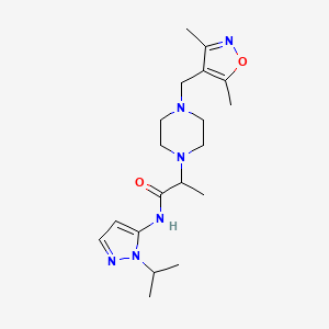 molecular formula C19H30N6O2 B7054651 2-[4-[(3,5-dimethyl-1,2-oxazol-4-yl)methyl]piperazin-1-yl]-N-(2-propan-2-ylpyrazol-3-yl)propanamide 