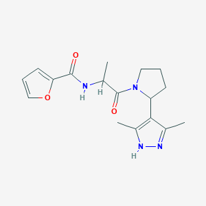 molecular formula C17H22N4O3 B7054782 N-[1-[2-(3,5-dimethyl-1H-pyrazol-4-yl)pyrrolidin-1-yl]-1-oxopropan-2-yl]furan-2-carboxamide 