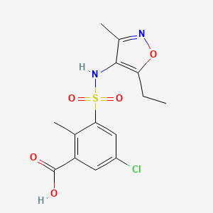 molecular formula C14H15ClN2O5S B7054798 5-Chloro-3-[(5-ethyl-3-methyl-1,2-oxazol-4-yl)sulfamoyl]-2-methylbenzoic acid 