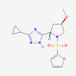 molecular formula C14H18N4O4S B7054840 3-cyclopropyl-5-[(2S,4R)-1-(furan-2-ylsulfonyl)-4-methoxypyrrolidin-2-yl]-1H-1,2,4-triazole 