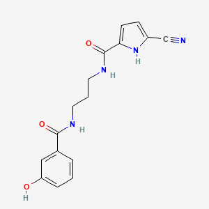 molecular formula C16H16N4O3 B7055032 5-cyano-N-[3-[(3-hydroxybenzoyl)amino]propyl]-1H-pyrrole-2-carboxamide 