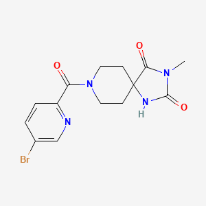 molecular formula C14H15BrN4O3 B7055091 8-(5-Bromopyridine-2-carbonyl)-3-methyl-1,3,8-triazaspiro[4.5]decane-2,4-dione 