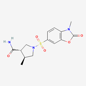 molecular formula C14H17N3O5S B7055110 (3S,4S)-4-methyl-1-[(3-methyl-2-oxo-1,3-benzoxazol-6-yl)sulfonyl]pyrrolidine-3-carboxamide 