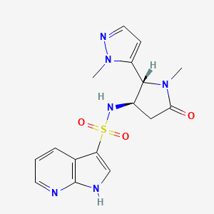 molecular formula C16H18N6O3S B7055114 N-[(2R,3R)-1-methyl-2-(2-methylpyrazol-3-yl)-5-oxopyrrolidin-3-yl]-1H-pyrrolo[2,3-b]pyridine-3-sulfonamide 