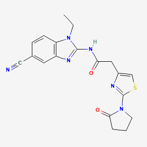 molecular formula C19H18N6O2S B7055257 N-(5-cyano-1-ethylbenzimidazol-2-yl)-2-[2-(2-oxopyrrolidin-1-yl)-1,3-thiazol-4-yl]acetamide 