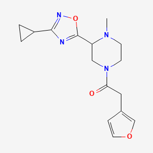 molecular formula C16H20N4O3 B7055343 1-[3-(3-Cyclopropyl-1,2,4-oxadiazol-5-yl)-4-methylpiperazin-1-yl]-2-(furan-3-yl)ethanone 