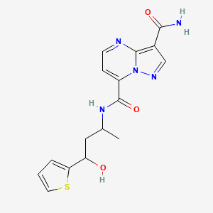 molecular formula C16H17N5O3S B7055377 7-N-(4-hydroxy-4-thiophen-2-ylbutan-2-yl)pyrazolo[1,5-a]pyrimidine-3,7-dicarboxamide 