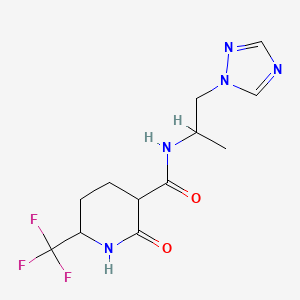 molecular formula C12H16F3N5O2 B7055425 2-oxo-N-[1-(1,2,4-triazol-1-yl)propan-2-yl]-6-(trifluoromethyl)piperidine-3-carboxamide 