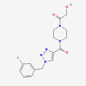 molecular formula C16H18FN5O3 B7055487 1-[4-[1-[(3-Fluorophenyl)methyl]triazole-4-carbonyl]piperazin-1-yl]-2-hydroxyethanone 