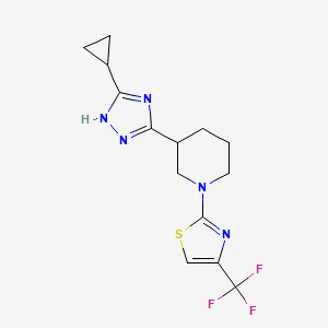 molecular formula C14H16F3N5S B7055523 2-[3-(5-cyclopropyl-1H-1,2,4-triazol-3-yl)piperidin-1-yl]-4-(trifluoromethyl)-1,3-thiazole 