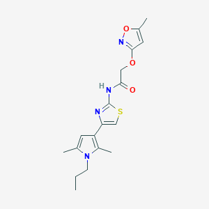 molecular formula C18H22N4O3S B7055725 N-[4-(2,5-dimethyl-1-propylpyrrol-3-yl)-1,3-thiazol-2-yl]-2-[(5-methyl-1,2-oxazol-3-yl)oxy]acetamide 