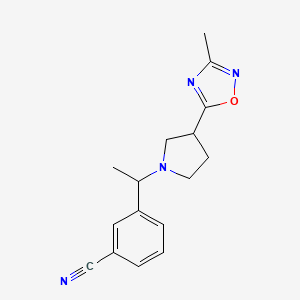 molecular formula C16H18N4O B7055774 3-[1-[3-(3-Methyl-1,2,4-oxadiazol-5-yl)pyrrolidin-1-yl]ethyl]benzonitrile 