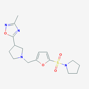 molecular formula C16H22N4O4S B7055786 3-Methyl-5-[1-[(5-pyrrolidin-1-ylsulfonylfuran-2-yl)methyl]pyrrolidin-3-yl]-1,2,4-oxadiazole 