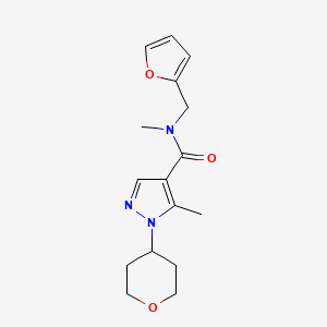 molecular formula C16H21N3O3 B7055820 N-(furan-2-ylmethyl)-N,5-dimethyl-1-(oxan-4-yl)pyrazole-4-carboxamide 