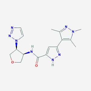 molecular formula C16H20N8O2 B7055902 N-[(3R,4S)-4-(triazol-1-yl)oxolan-3-yl]-3-(1,3,5-trimethylpyrazol-4-yl)-1H-pyrazole-5-carboxamide 