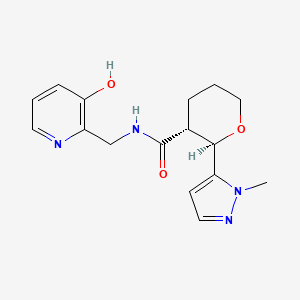 molecular formula C16H20N4O3 B7055930 (2R,3R)-N-[(3-hydroxypyridin-2-yl)methyl]-2-(2-methylpyrazol-3-yl)oxane-3-carboxamide 