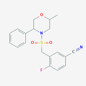 molecular formula C19H19FN2O3S B7056036 4-Fluoro-3-[(2-methyl-5-phenylmorpholin-4-yl)sulfonylmethyl]benzonitrile 