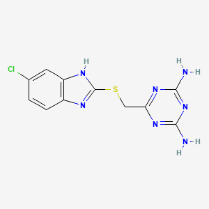 molecular formula C11H10ClN7S B7056060 6-[(6-chloro-1H-benzimidazol-2-yl)sulfanylmethyl]-1,3,5-triazine-2,4-diamine 