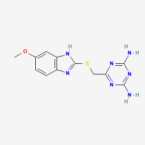 molecular formula C12H13N7OS B7056079 6-[(6-methoxy-1H-benzimidazol-2-yl)sulfanylmethyl]-1,3,5-triazine-2,4-diamine 