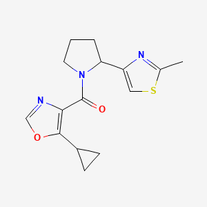 molecular formula C15H17N3O2S B7056143 (5-Cyclopropyl-1,3-oxazol-4-yl)-[2-(2-methyl-1,3-thiazol-4-yl)pyrrolidin-1-yl]methanone 