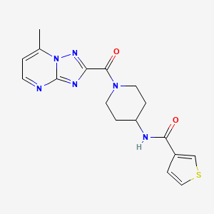 molecular formula C17H18N6O2S B7056172 N-[1-(7-methyl-[1,2,4]triazolo[1,5-a]pyrimidine-2-carbonyl)piperidin-4-yl]thiophene-3-carboxamide 