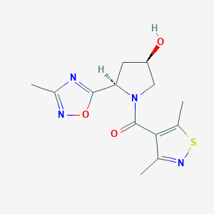 molecular formula C13H16N4O3S B7056202 (3,5-dimethyl-1,2-thiazol-4-yl)-[(2R,4R)-4-hydroxy-2-(3-methyl-1,2,4-oxadiazol-5-yl)pyrrolidin-1-yl]methanone 