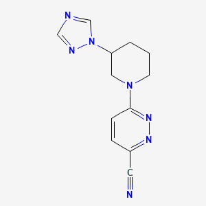 molecular formula C12H13N7 B7056231 6-[3-(1,2,4-Triazol-1-yl)piperidin-1-yl]pyridazine-3-carbonitrile 